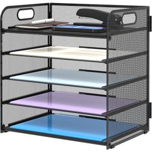 Supeasy 5 Trays Paper Organizer Letter Tray with Handle-Mesh Desk File Holders, Paper Sorter Desk Organizer for Office, Home, Classroom or School