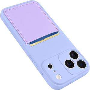 Design for iPhone 17 Pro Case with Card Holder for Women Men Soft Liquid Silicone Cover [Microfiber Lining] Full Camera Protection Shockproof Slim for iPhone 17 Pro Case Wallet Purple