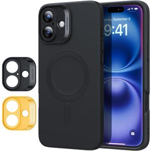 ESR for iPhone16 Case with MagSafe, Supports Magnetic Charging, Smooth & Slim Silicone Case, Shockproof, Full Screen and Camera Protection, Soft Microfiber Lining,Black