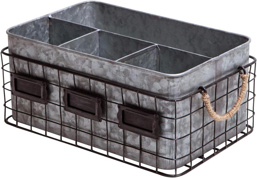 NIKKY HOME Farmhouse Utensil Caddy for Parties, Flatware Caddy for Countertop, Rustic Galvanized Silverware Cutlery with Napkin Holder for Kitchen, Dining, Outdoors, Picnics, Parties - Silver