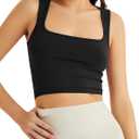 LOMON Square Neck Strappy Tank Top for Women Summer Sleeveless Crop Tops Seamless Going Out Top (Black, L)