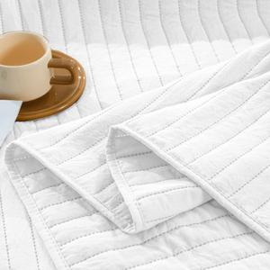 Luxe Quilted Throw Blanket - Damask Stitching Design, Cotton Filled Spread, Ultra Soft, Cozy Bedding for Living Room Couch, Sofa, Bed, 86x90, Scalloped Borders White