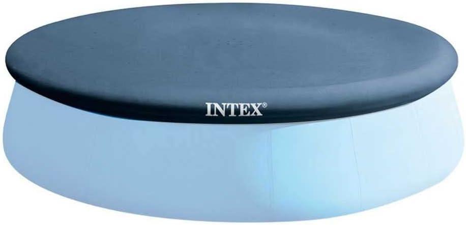 INTEX 28020E Pool Cover: For 8ft Round Easy Set Pools – Includes Rope Tie – Drain Holes – 12in Overhang – Snug Fit