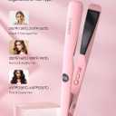 LANDOT Flat Iron Hair Straightener and Curler 2-in-1, Twist Ceramic Straightening Curling Iron for Smooth Straight & Bouncy Curls, Dual Voltage, Temp 250-450F All Hair Types, Blush Pink, 1 inch