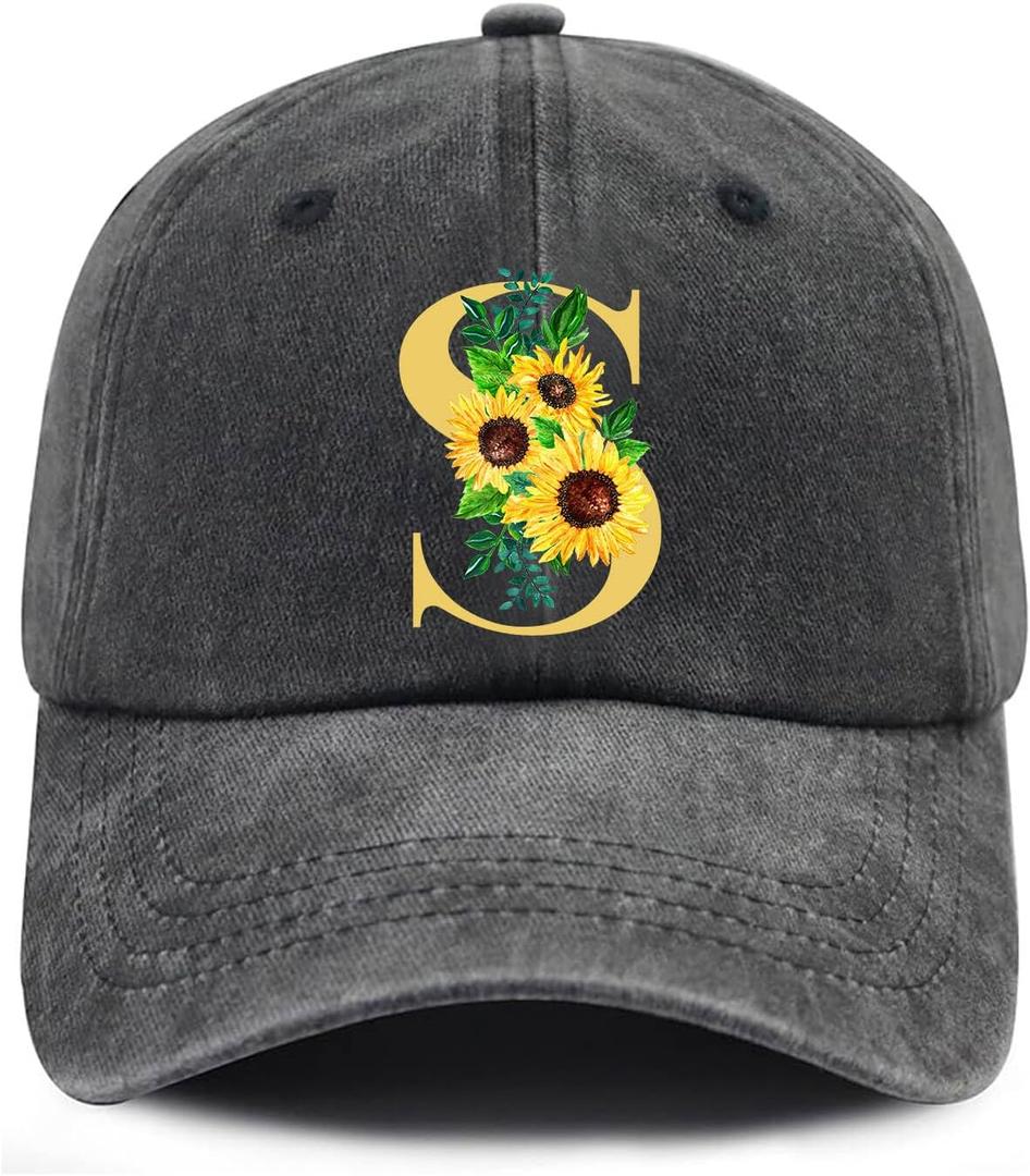 2 x Baseball Cap with Init ial Vintage Adjustable Sunflower Letter Sun Hat Fishing Hats,2025 Retirement Hat Giftss for Women Men