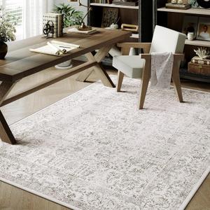 PureCozy Gray Area Rug 3x5 Office Entryway Rug Machine Washable Kitchen Vintage Distressed Non Slip Carpet Indoor Grey Retro Floral Accent Throw Door Mat for Bathroom Bedroom Dining Living Room