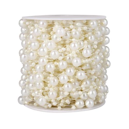 98FT Pearl Beads String Garland, 8mm 3mm Ivory Faux Pearl Beads Roll Strand Bulk for Wedding Party Flower Christmas Decoration DIY Craft
