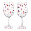 SiliFine 2Pcs Patriotic Party Stemmed Wine Glasses Hand Painted USA Red White Blue Star Drinking Cup Wine Glasses Gifts for Patriot Day Veterans Day Theme Holiday Party Supplies