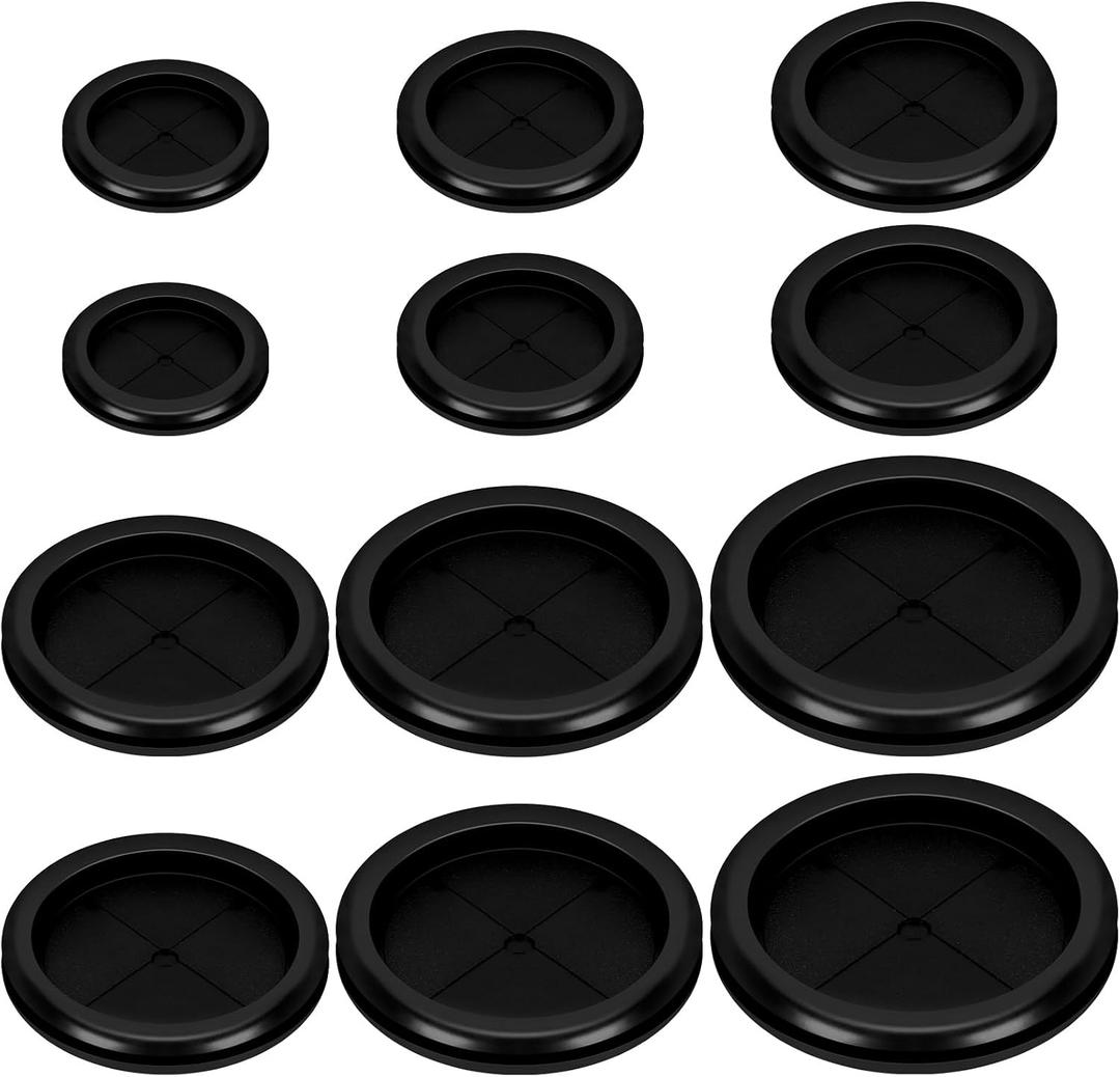 Swpeet 12Pcs 6 Sizes 2" 2-3/8" 2-3/4" 3-3/16" 3-19/32" 4" Double Sided Rubber Grommet Assortment Kit, Round Rubber Hole Plug Grommet Firewall Solid Closed Hole Plug Gasket for Auto Wire Cable