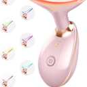 Facial Beauty Device, Multifunctional Facial Skin Care Tools with Vibration, Red and Blue LED Light, 7 Color Led Face and Neck Beauty Device for Home Use, Improve Skin(Glossy Pink)