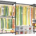 Ulif E10 Clothes RackWith Stretchable Hanger RodFreestanding Clothing Racks for Hanging ClothesAdjustable Closet Organizer SystemPortable Garment Rack 73-97"W x 15" D x 72" HMax Load 800LBSBlack