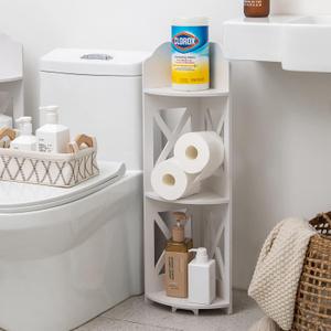 TuoxinEM Corner Shelves for Bathroom Storage, Waterproof Toilet Paper Holder Stand, White (Small)