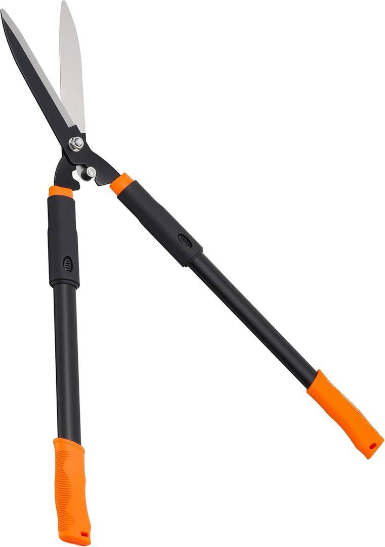 Hedge Shears, 31-Inch Garden Shears with Adjustable Handle, Sharp Blade & Comfortable Grip, Hedge Clippers for Hedges - Black/Orange