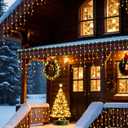 150 LED Christmas Icicle Lights 27 Drops 12.5ft Red and White Frosted Christmas Light for Xmas Tree Holiday Party Wedding House Patio Window Outdoor Decor