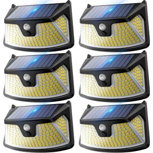 152LED Solar Motion Light Outdoor, 850LM Super Bright 3-Mode Motion Sensor Light, IP65 Waterproof, 270 Wide-Angle Security Light, Solar Powered Flood Lamp for Garden, Wall, Fence, and Garage (6 Pack)