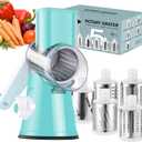 Ourokhome Rotary Cheese Grater Hand Crank, Kitchen Shredder Speed Mandolin Slicer Ice Shaver with Handle and Drum Blades for Cheese, Vegetable, Nuts, Chocolate, Potato, Carrot, 5 Blades, Blue