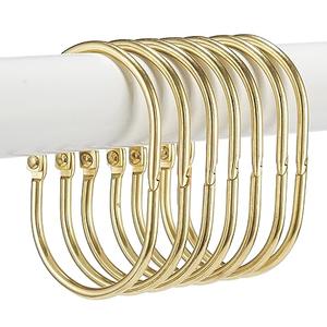 Goowin Shower Curtain Rings, 12 Pcs Shower Curtain Hooks, Oval Snap Shower Rings for Curtain, Metal Gold Shower Curtain Rings Rust Proof, Glide Smoothly Shower Hooks for Shower Curtain Rod (Gold), Set of 2