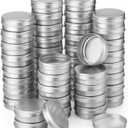 Therwen 96 Pcs Aluminum Tin Jars Containers Metal Leak Proof Cosmetic Tin Jars Containers Round Screw Lids Lip Balm Can Empty Refillable Cosmetic DIY Storage (2oz,Silver)