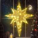 Retisee 1 Pcs 24 Inch Christmas Glitter Bethlehem Star Large LED Outdoor Xmas Lights Powered Hanging Outdoor Lighted Christmas Star for Yard Porch Festival Xmas Holiday Nativity Wedding (Warm White)