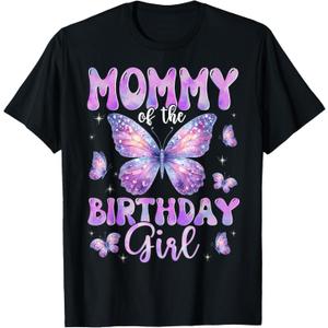 Mommy of The Birthday Girl Butterfly Family Matching T-Shirt, Small