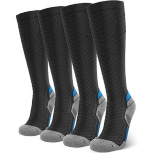 Compression Socks for Men & Women 20-30 mmHg Graduated Compression Knee High for Running, Athletic (Xx-large, (2 Pairs) Black With Egyptian Blue)