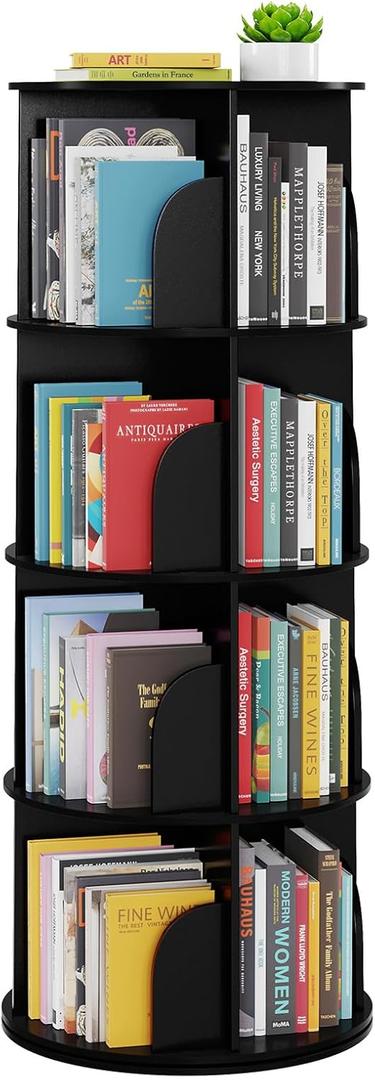 SpaceAid 4 Tier Rotating Bookshelf Tower, Spinning Bookcase Lazy Susan, Revolving 360 Book Shelf Storage Round Carousel, Vertical Rotate Turning Spiral Corner Organizer, Black, 4 Tier, 50" H