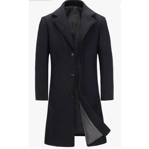Men's Wool Blend Long Trench Coat Notched Collar Single Breasted Overcoat Warm Winter Pea Coat XL