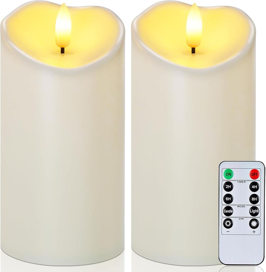 Raycare 6"x3" Outdoor Waterproof Flameless Candles with Remote and Timer, Battery Operated LED Electric Fake Pillar Candle for Christmas Home Wedding Decor, Ivory White, Set of 2