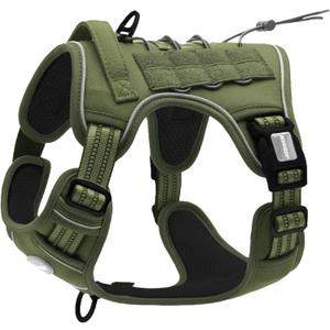 AUROTH Tactical Dog Harness for Large Dogs No Pull Adjustable Pet Harness Reflective K9 Working Training Easy Control Pet Vest Military Service Dog Harnesses (S(Neck:14-21",Chest:20-31"),18-35 lbs, Green - Deep Enrich)
