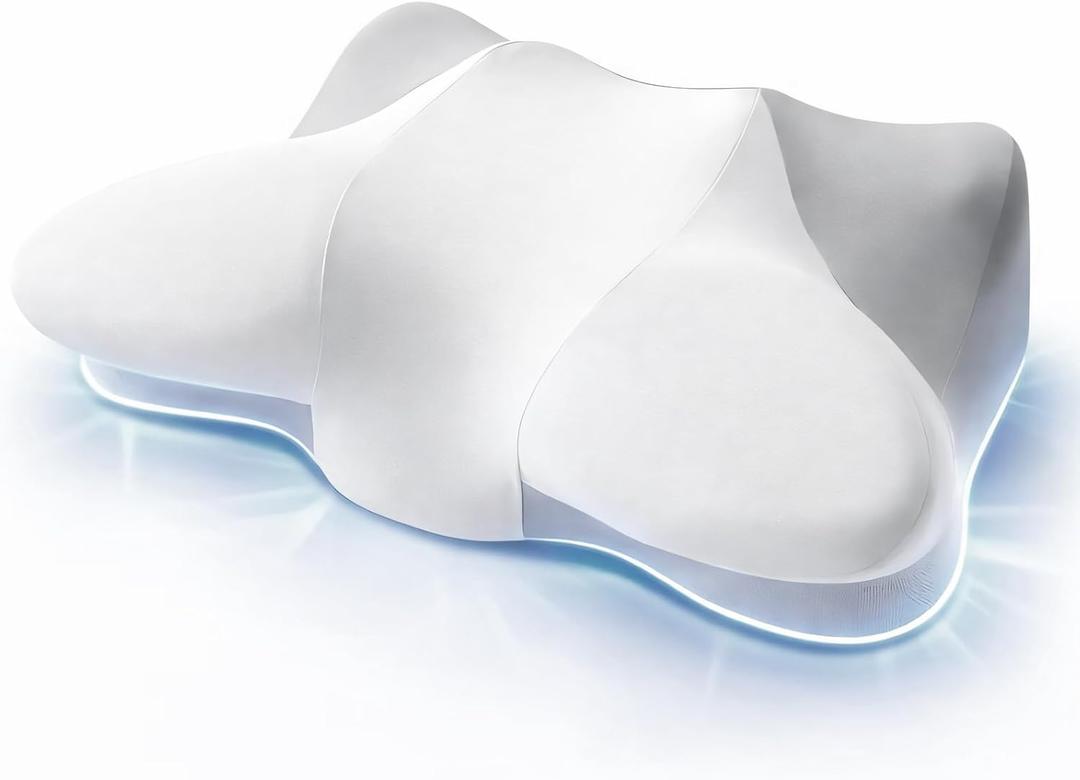 Extra High Loft Cervical Pillow for Side Sleepers, 6.30" Ergonomic Memory Foam Pillow for Broad Shoulders, Dual-Height Design, Washable Cove (White-gray)