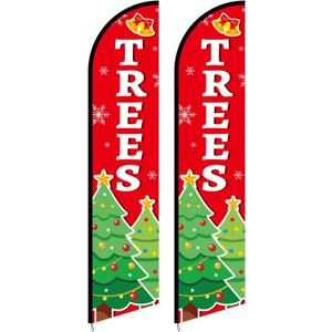 2 Pcs Christmas Tree Feather Flag 2.5 x 12 ft Christmas Feather Banner Weather-resistant Knitted Polyester Stand Signs for Businesses Advertising Xmas Outdoor Home Decor - Flag Only