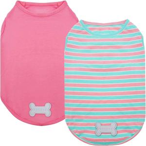 KYEESE 2Pack Dog Shirt, Soft Striped Dogs T Shirts, Lightweight Pet Tank Top, Sleeveless Dog Shirt for Small Dogs, Stretchy Comfortable Pet Vest, Pink, XL (X-Large (18-30lbs))