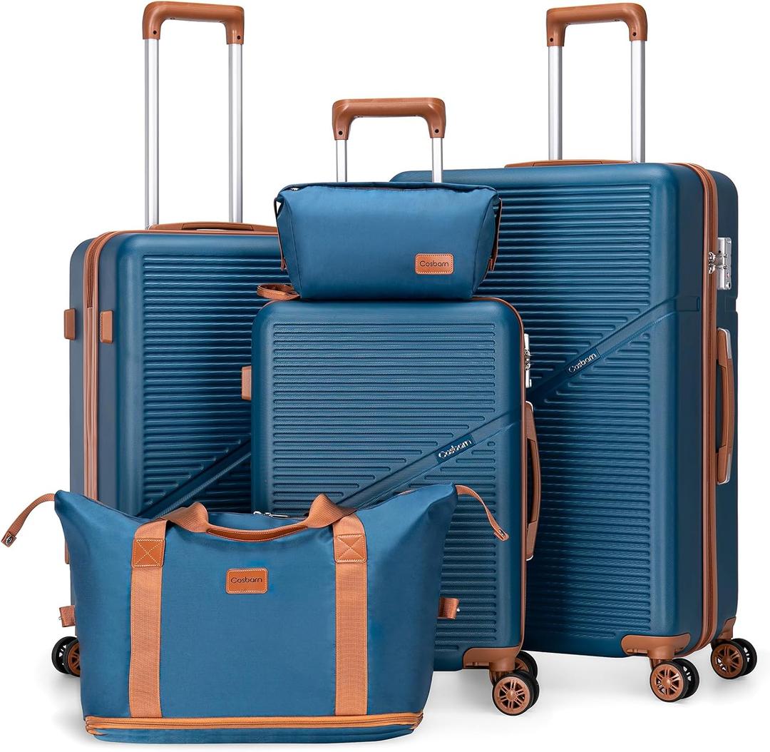 Cosbarn 5 Piece Luggage Sets with Spinner Wheels, Hardshell ABS Suitcase Set with Tsa Lock, Lightweight Hardside Waterproof Travel Suitcases for Men Women, Navy (20"/24"/28")