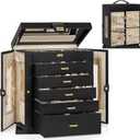 AKOZLIN Jewelry Box 6-Tier Organizer Functional 360 Rotating Jewelry Storage Case for Women Girls Ring Necklace Earring Bracelet Holder with Mirror (Extra Large-Rotating, Black)