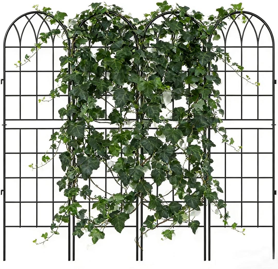 4 Pack Metal Garden Trellis for Climbing Plants, Black Metal Garden Trellis for Vines Plant Rose Vegetable Support,Large Decorative Outdoor Trellis