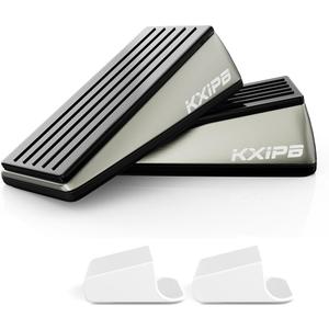 2 Pack Widened Door Stopper Wedge - Heavy Duty Door Stoppers Stop Wedge Made of Premium Quality Brushed Stainless Steel, Wall Protector for Home & School with Self Adhesive Holder Satin Nickel (Bronze)