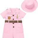 ABAFIP Baby Girl Toddler Boy Safari Birthday Outfit Short Sleeve One Piece Romper Jumpsuit with Belt Hat 6-12 M