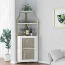 Corner Wine Bar Rack Cabinet with Detachable Wine Rack, Bar Cabinet with Glass Holder, Small Sideboard and Buffet Cabinet with Mesh Door (Gold)