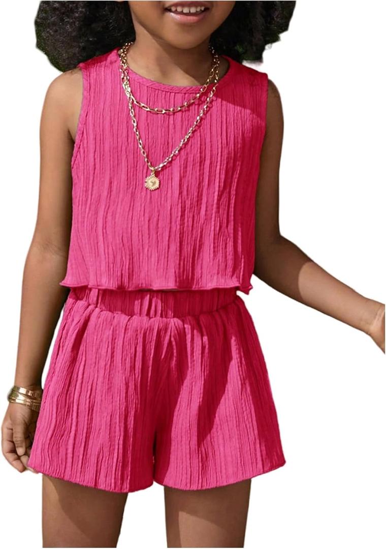 SOLY HUX Toddler Girl's Clothing Sets Summer 2 Piece Outfits Textured Sleeveless Tops and Shorts Casual Vacation Set