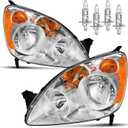 Headlights Assembly for 2005 2006 Honda CR-V 4-Door Sport Halogen Headlamp Replacement, High/Low Beam W/Bulbs, Driver & Passenger Side