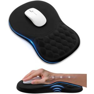 Ergonomic Mouse Pad with Wrist Rest, Slope Design Memory Foam Support, Smooth Lycra Surface, Non-Slip PU Base, Comfortable Mouse Mat for Office, Home, Computer Desk (Black)