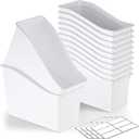 Geetery 24 Pcs Book Bin for Classroom with Labels Stackable Plastic Organizing Bins 11.5 x 5.4 x 7.5 in Book Holders Storage Bins Box Baskets for Classroom Library Home (White)