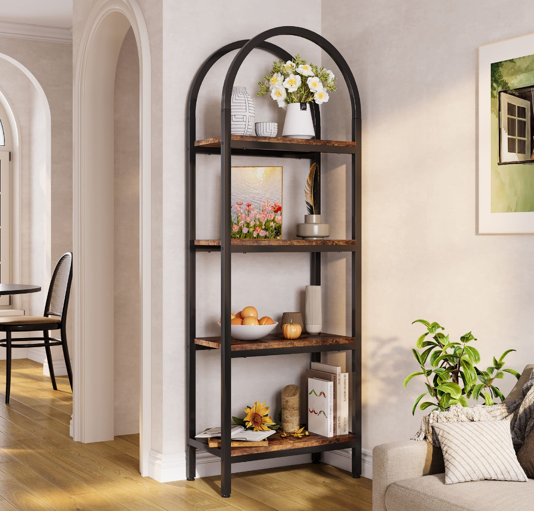 4-Tier Bookshelf, Arched Bookcase Display Rack with Storage Shelves