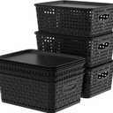 Begale 6-Pack Plastic Basket Organization, Storage Baskets for Shelves with Lids, Black