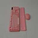 Wireless Keyboard and Mouse Combo - Retro Keyboard with Round Keycaps, Full-Size Typewriter Keyboard with Detachable Wrist Rest, 2.4GHz Connection for Mac/Windows/PC (Baby Pink)