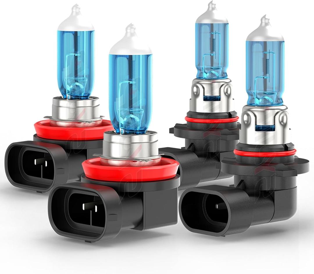 Upgraded Halogen Headlight Bulbs For Honda Pilot 2006 2007 2008 2009 2010 2011 2012 2013 2014 2015 2016 2017 2018 2019, 9005 H11 High Low Beam Lights, 6000K White, 300% Brightness, Plug n Play, 4-Pack