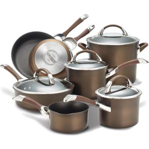 Circulon Symmetry Dishwasher Safe Hard Anodized Nonstick Cookware Pots and Pans Set, 11-Piece, Chocolate