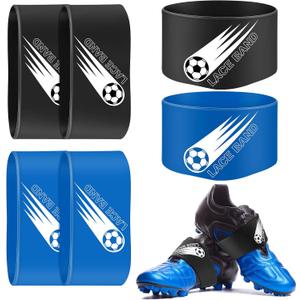 Patelai 4 Pcs Soccer Cleat Lace Cover Sports Shoe Band Protector Soccer Shoe Cleat Bands Youth Adult (Youth,Blue,Black)