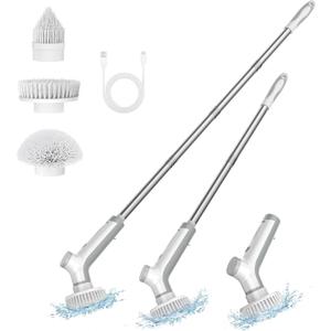 Electric Spin Scrubber, VEWIOR Cordless Shower Scrubber with 3 Adjustable Angle, Cleaning Brush with 2 Speeds 3 Replaceable Brush Heads for Bathroom Kitchen Tub (White)