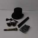 Suhine 6 Pcs Halloween Steampunk Costume Accessories for Men Steampunk Jacket Gothic Top Hat Vintage Bow Tie Goggles Cane Glove for Halloween Cosplay